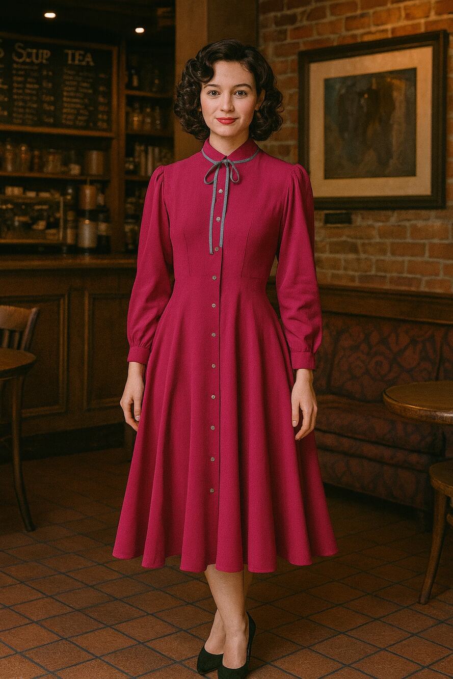 Vintage 1970s 100% Silk Magenta Pink Women's Sz Medium Pink A-Line Shirt Dress